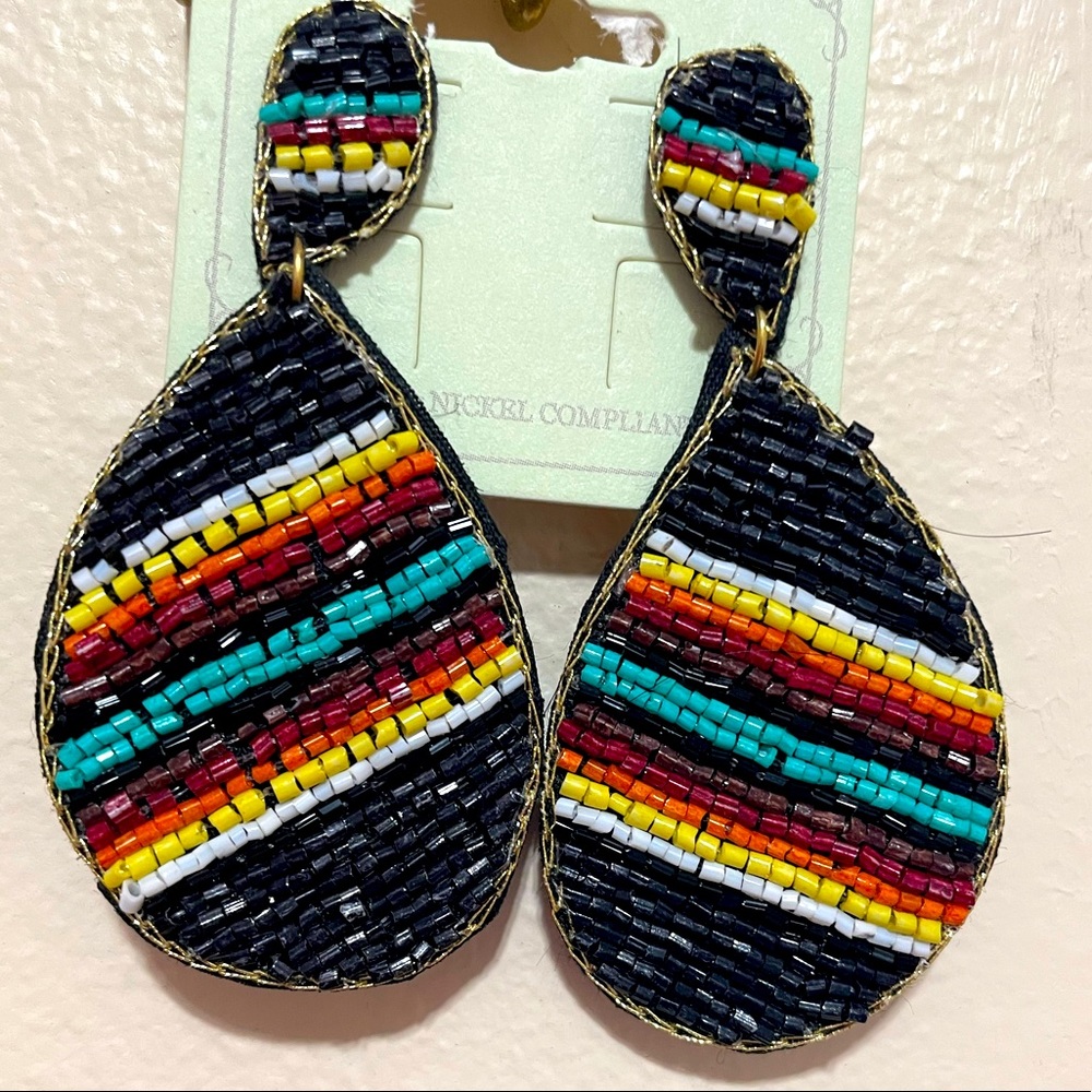 ❤️NEW ARRIVAL! Black Multicolor Beaded Teardrop Earrings